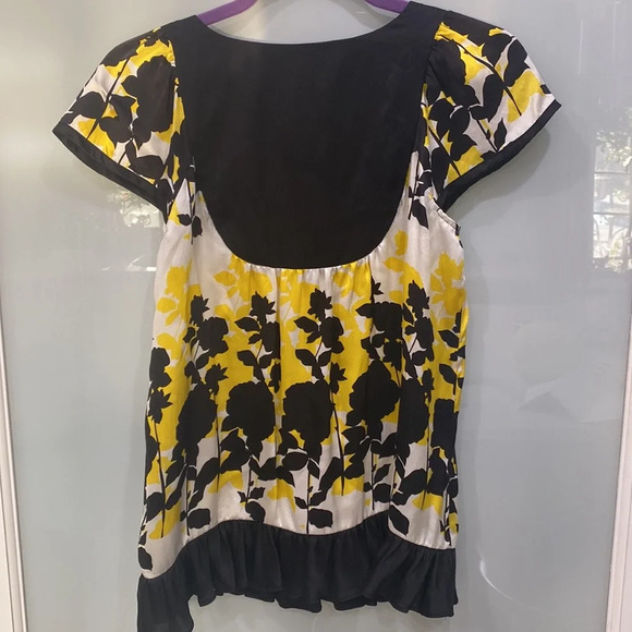 INC International Concepts Women's Black Yellow Flower Print Babydoll Top 2 - Picture 5 of 5